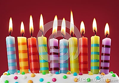 Ten colorful candles Stock Photo