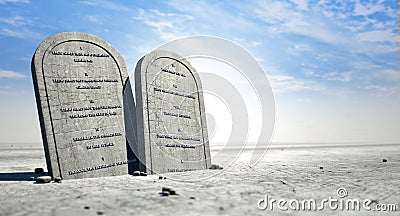 Ten Commandments Standing In The Desert Stock Photo