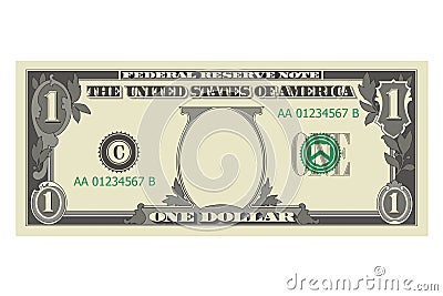 One dollar bill without a portrait of Washington. 1 dollar banknote. Template or mock up for a souvenir Vector Illustration