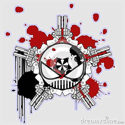 Ten guns with angry skull Vector Illustration