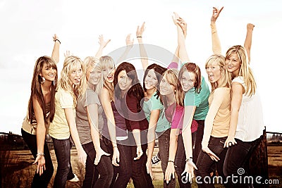 Ten happy girls Stock Photo