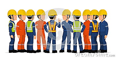 Ten industrial workers have a meeting on white background Vector Illustration