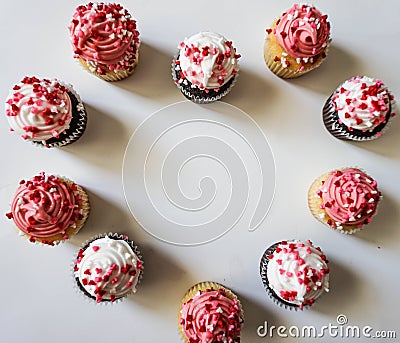 Ten mini cupcakes in shape of a heart Stock Photo