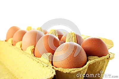 Ten raw chicken eggs in a carton Stock Photo