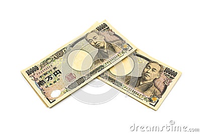 Ten thousands japanese yen bills Stock Photo