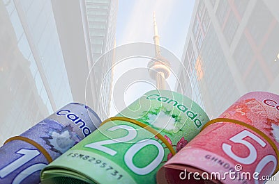 Canadian Dollars CN Tower Background Stock Photo