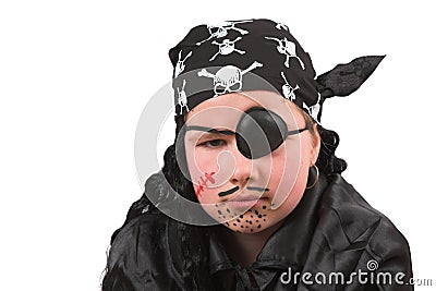 Ten year old girl dressed up as pirate Stock Photo