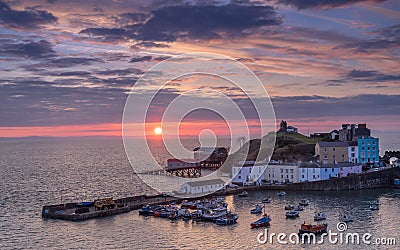 Tenby harbour and life boat house Stock Photo