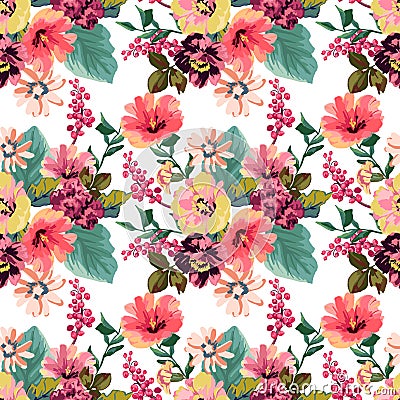 Tender bouquet flowers. Seamless background pattern.watercolour flower pattern Stock Photo