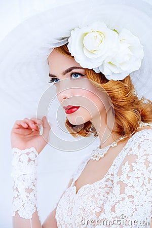 Tender bride in white Stock Photo