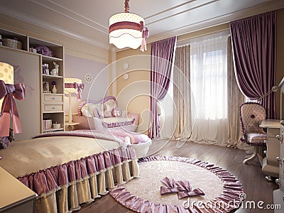 Tender and bright pink children`s room Stock Photo