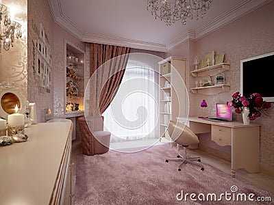 Tender and bright pink children`s room Stock Photo