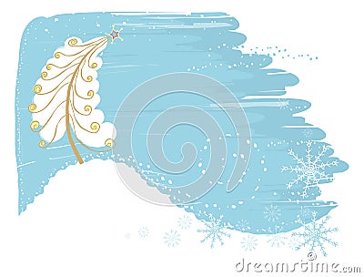 Tender christmas card with tree.Vector snow backgr Vector Illustration