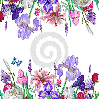 Tender floral empty template with butterfly, vector hand drawn design on white Vector Illustration