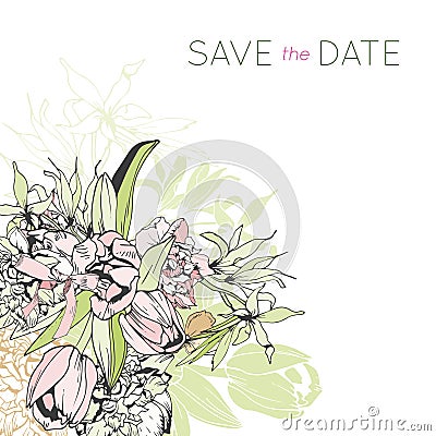 Tender floral invitation with tulips Cartoon Illustration