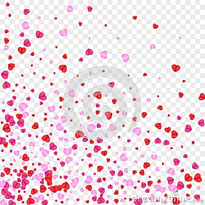 Tender Heart Background Transparent Vector. Party Pattern Confetti. Red Isolated Frame. Pink Confetti Falling Illustration. Vector Illustration
