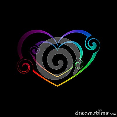 Tender heart made of neon spirals and monograms in vintage style Stock Photo