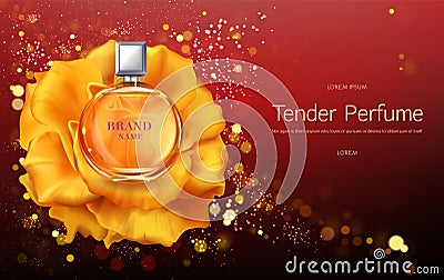 Tender perfume 3d realistic vector promo banner Vector Illustration