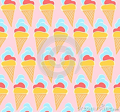 Tender pink pattern with hand drawn ice creams Vector Illustration