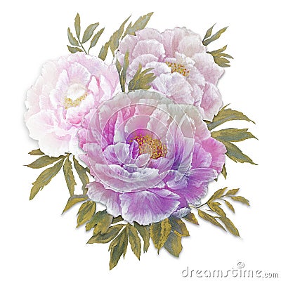 Tender Pink and purple peonies bouquet composition Stock Photo