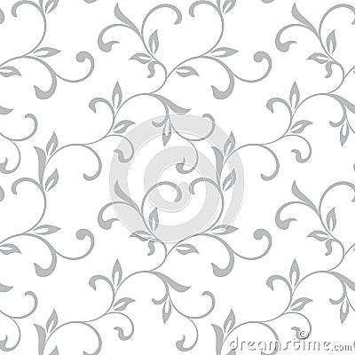 Tender seamless pattern. Tracery of twisted stalks with decorative leaves on a white background. Vintage style. The pattern can b Vector Illustration