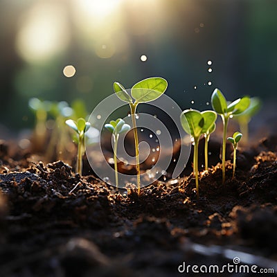 Tender shoot emerges from earth, close-up of young life taking root Stock Photo