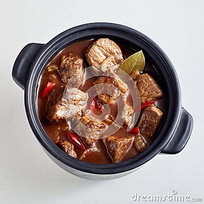 Tender spicy beef goulash in a top down view Stock Photo