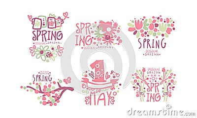Tender Spring Labels and Logos with Original Design Concept Vector Set Vector Illustration