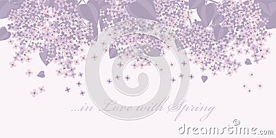 Tender spring lilac blossom twigs for card, header Vector Illustration