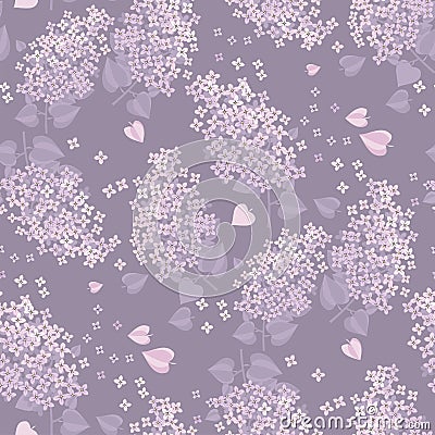 Tender spring lilac blossom twigs seamless pattern Vector Illustration