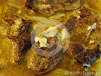 Tender tasty meat stew in a pot Stock Photo