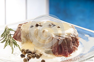 Tenderloin with roquefort sauce Stock Photo