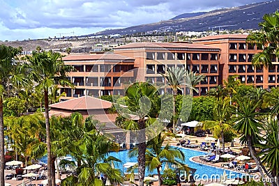 View on H10 Costa Adeje Palace a seafront hotel with direct access to Playa de La Enramada beach. Editorial Stock Photo