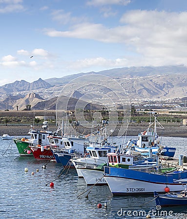 Tenerife fishing boats in Las Galletas Harbour Editorial Stock Photo