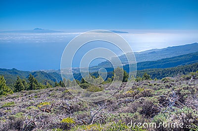 Tenerife and La Gomera viewed from Pico de la Nieve at La Palma, Canary islands, Spain Stock Photo