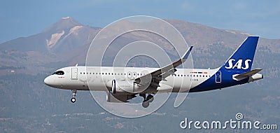 Tenerife, Spain January 13 st, 2024. Airbus A320-251N SAS Airlines flies in the blue sky Editorial Stock Photo