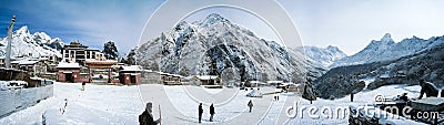 Tengboche Monastery panorama and mountain Stock Photo