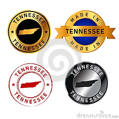 Tennessee badges gold stamp rubber band circle with map shape of country states America Vector Illustration