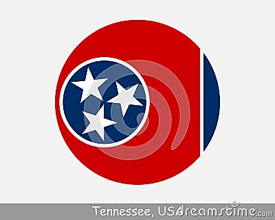 Tennessee Round Circle Flag. TN USA State Circular Button Banner Icon. Tennessee United States of America State Flag. Vector Illustration