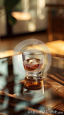 Tennessee whiskey in a highball glass with ice on barware Stock Photo