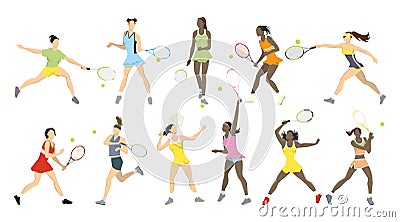 Tennis athletes set. Vector Illustration