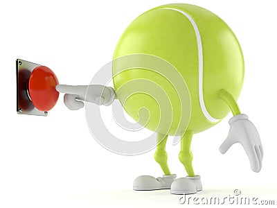 Tennis ball character pushing button Stock Photo