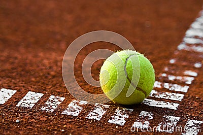 Tennis ball and court Stock Photo