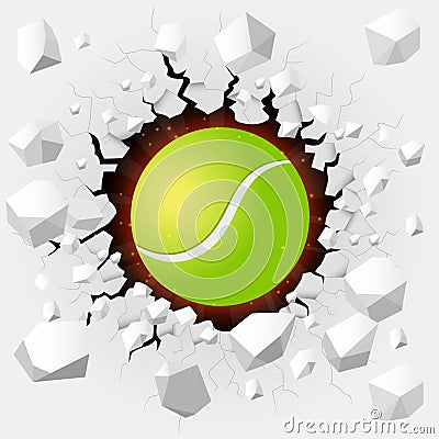 Tennis ball with cracked background Vector Illustration