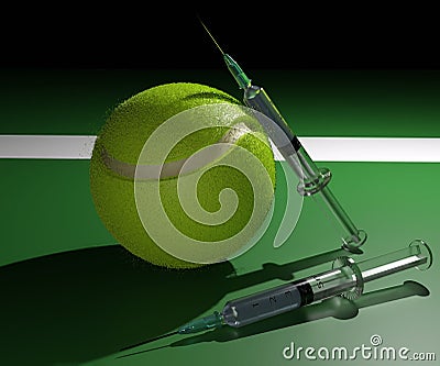 tennis ball and doping drugs in the syringe Stock Photo