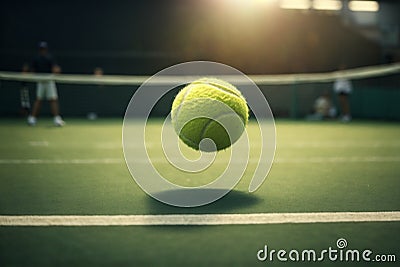 Tennis balls on the court. Close-up. Selective focus Stock Photo