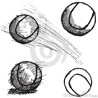 Tennis ball sketch set isolated on white background Vector Illustration
