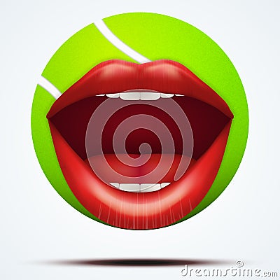 Tennis ball with a talking female mouth Vector Illustration