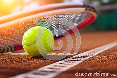 Tennis ball on a tennis court Stock Photo