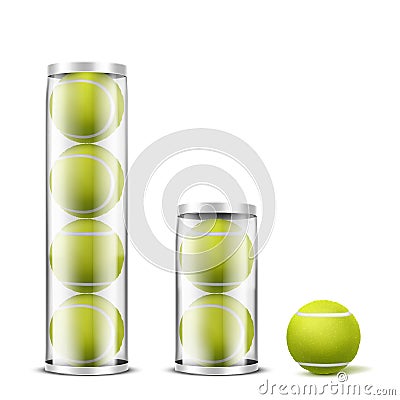 Tennis balls in plastic cans realistic vector Vector Illustration